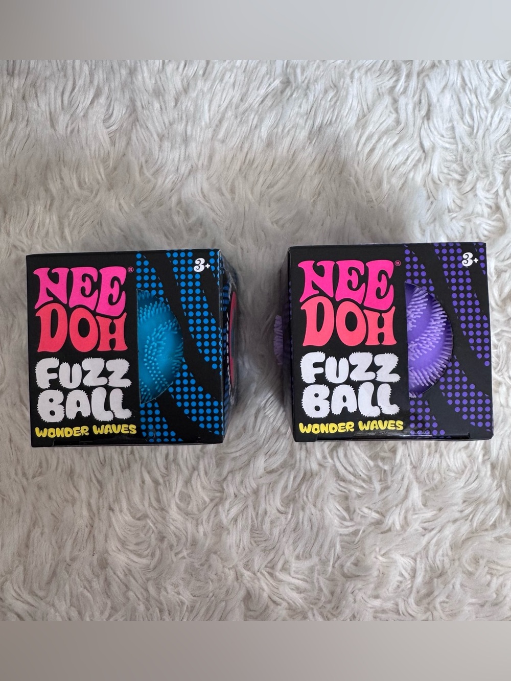BNIB Schylling NeeDoh Fuzz Ball Wonder Waves Blue & Purple Bundle - Authentic